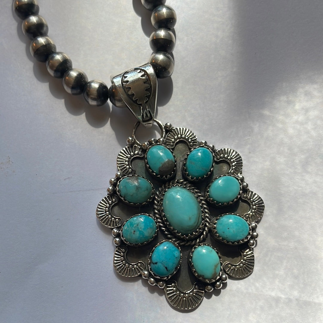 Handmade Sterling Silver & Turquoise Pendant Signed Nizhoni