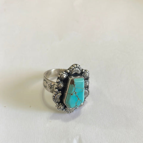 Handmade Sterling Silver &  Turquoise Adjustable Ring Signed Nizhoni