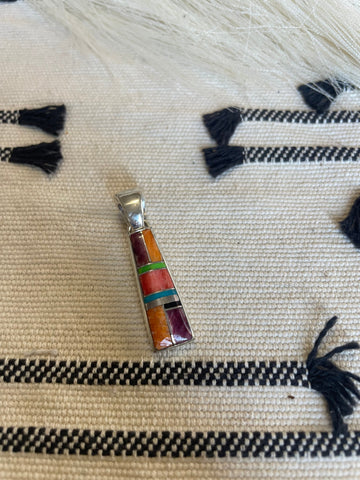 Navajo Multi Stone Inlay & Sterling Silver Pendant