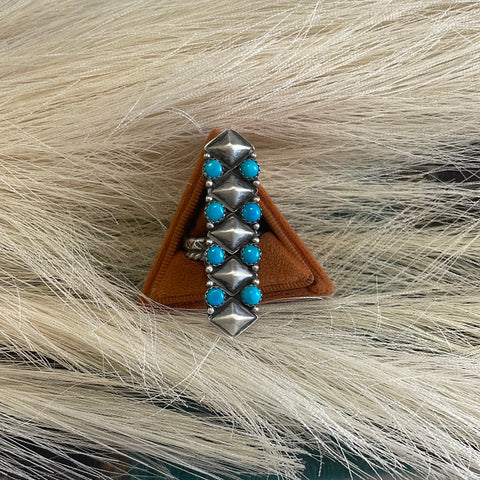 Navajo Turquoise Sterling Silver Adjustable Ring Signed Russell Sam