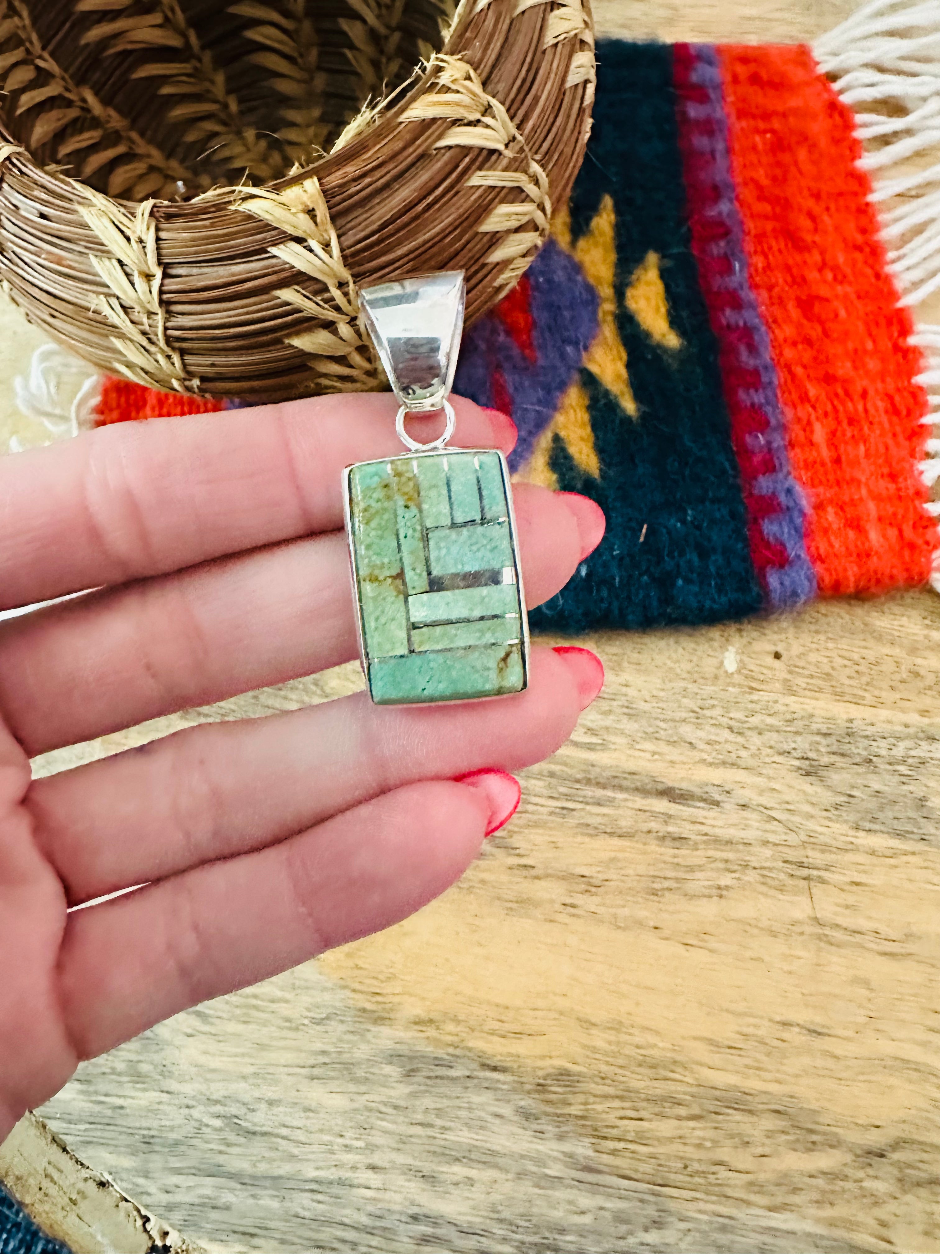 Navajo Turquoise & Sterling Silver Inlay Pendant