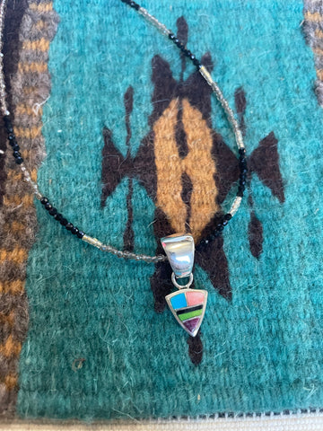 Navajo Multi Stone Inlay & Sterling Silver Circle Pendant