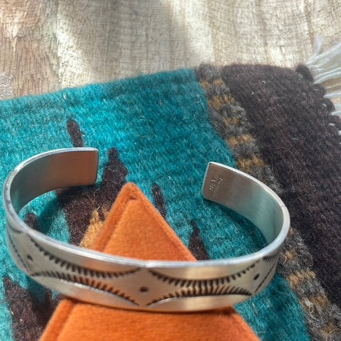 Navajo Sterling Silver Bracelet Cuff Handstamped