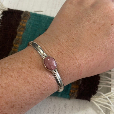 Navajo Sterling Silver And Rhodochrosite Adjustable Cuff Bracelet Signed T Skeets