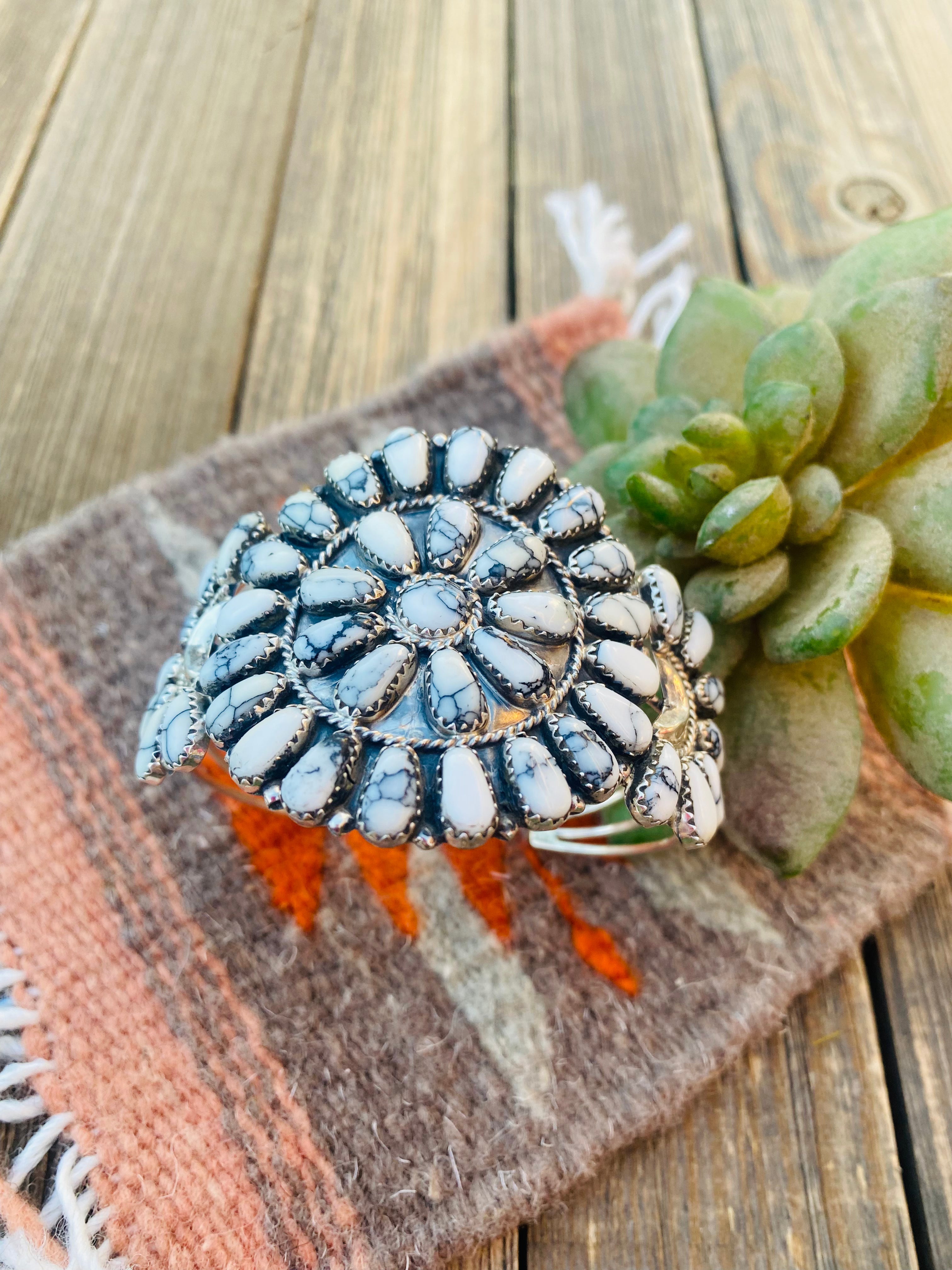 Navajo Howlite & Sterling Silver Cluster Bracelet Cuff