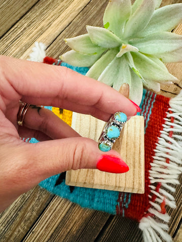 Handmade Sterling Silver & 3 Stone Turquoise Band Ring