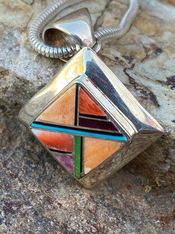 Navajo Orange Spiny Square Pendant