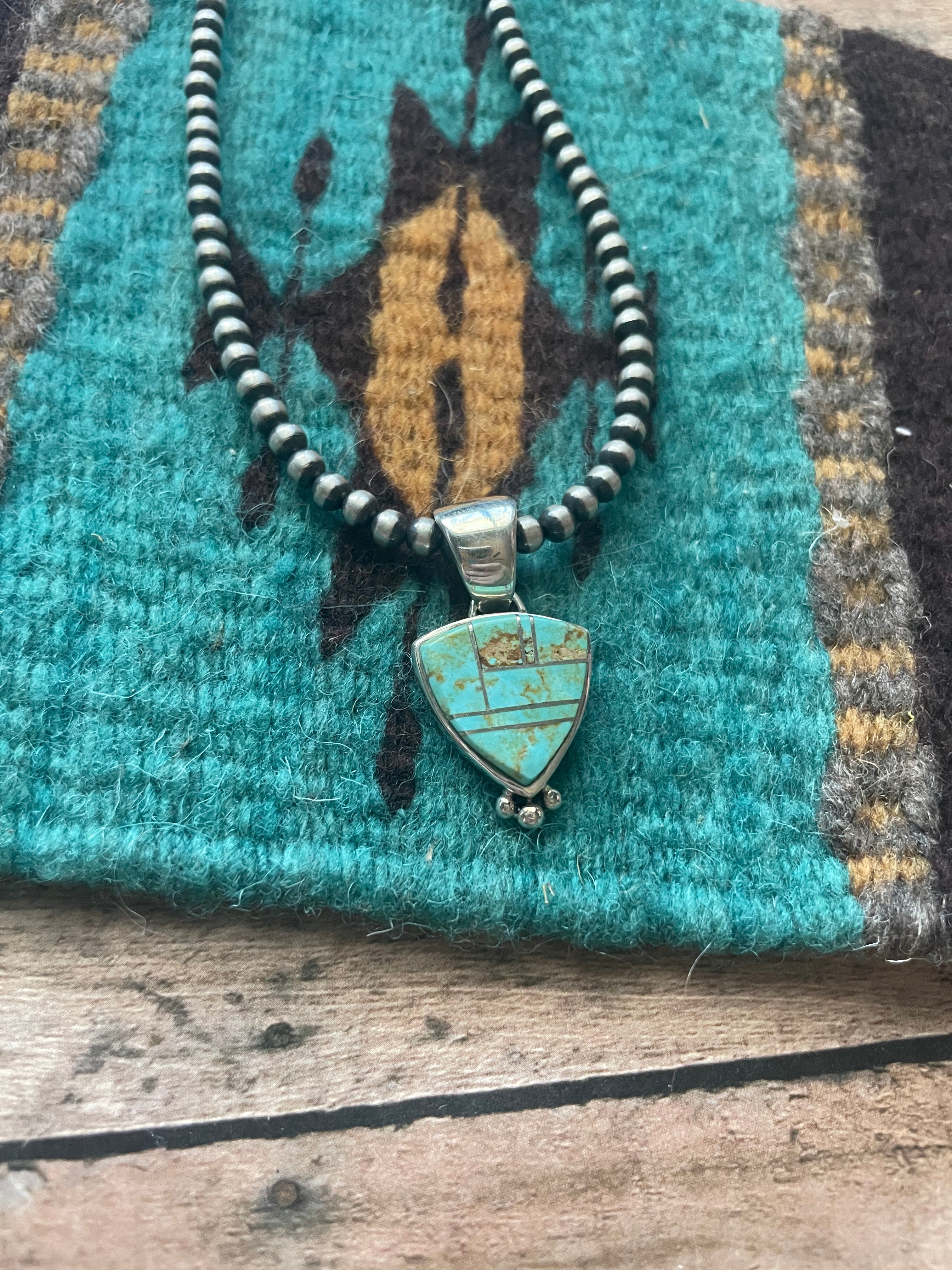 Navajo Number 8 Turquoise Inlay & Sterling Silver Pendant