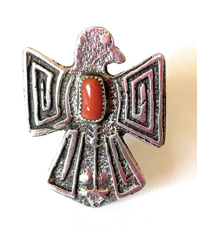 Navajo Sterling Silver & Coral Thunderbird Ring