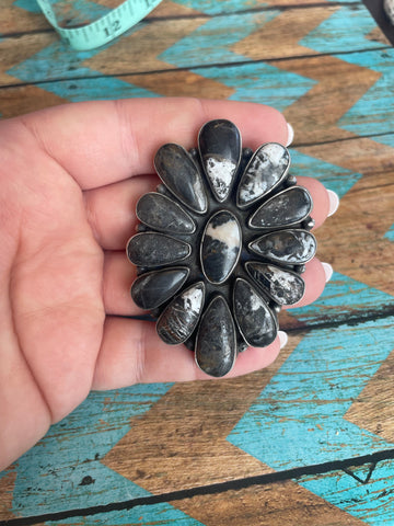 Navajo Sterling Silver And White Buffalo Cluster Adjustable Ring