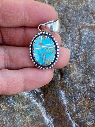 Navajo Turquoise Sterling Silver 1.25” Oval Pendant