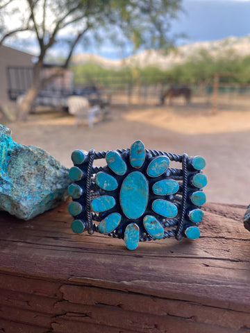 Navajo Jacqueline Silver Royston Turquoise & Sterling Cluster Cuff