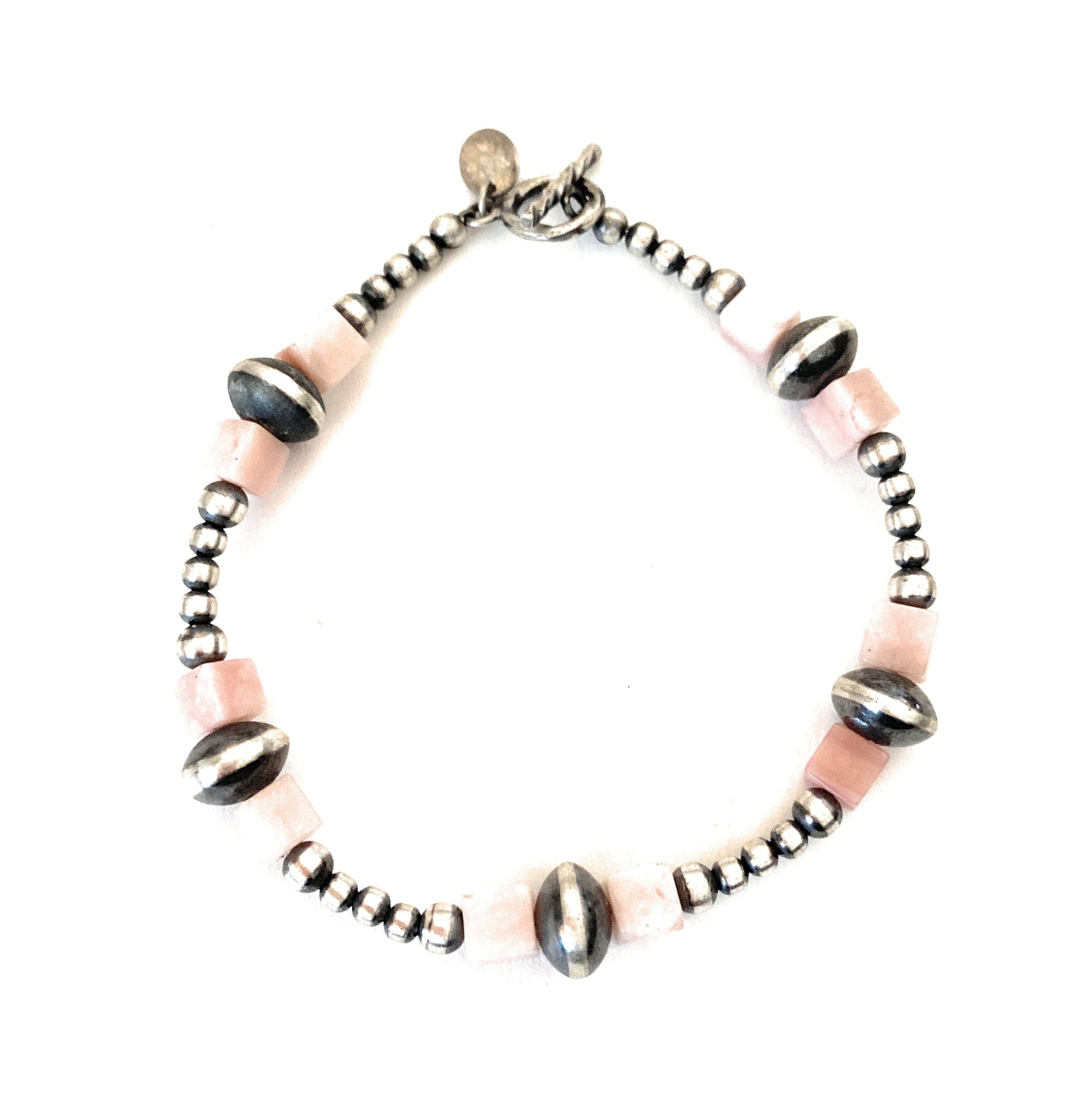 Navajo Queen Pink Conch Shell & Sterling Silver Beaded Bracelet