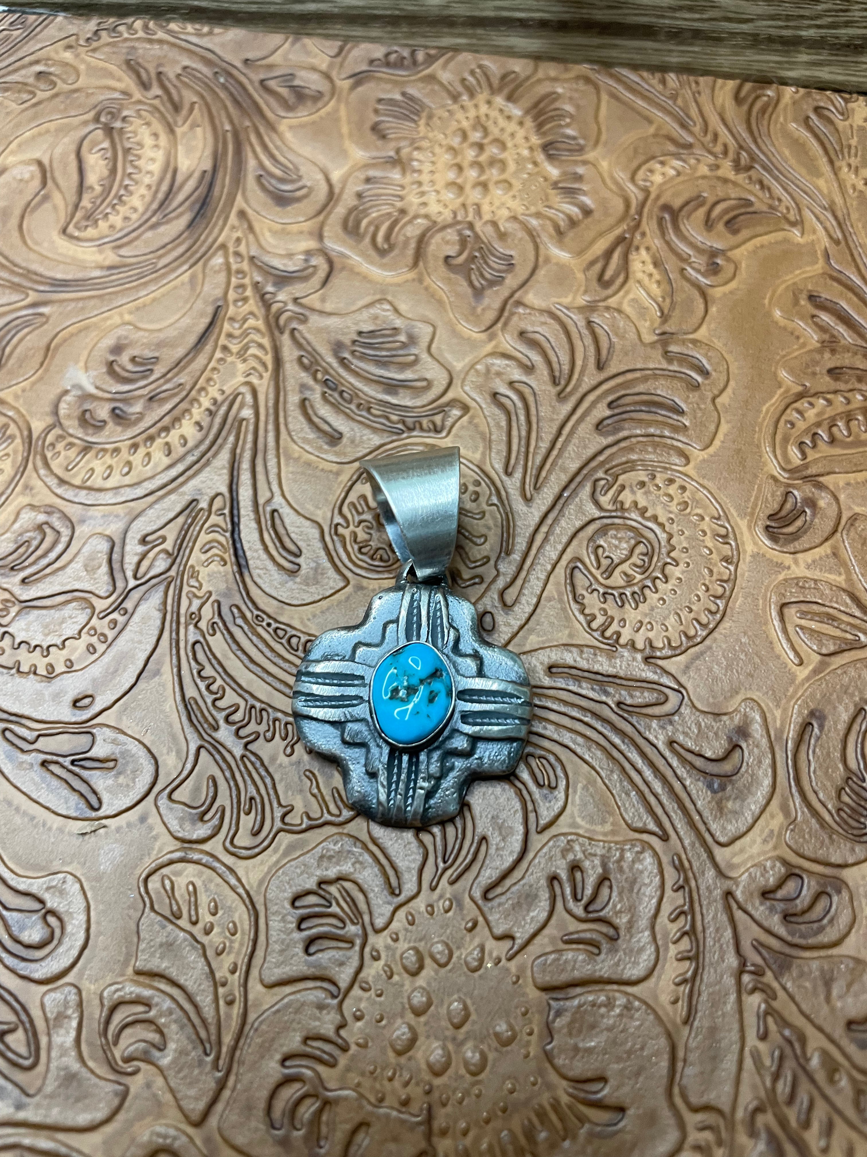 Navajo Sterling Silver Turquoise Pendant By Chimney Butte