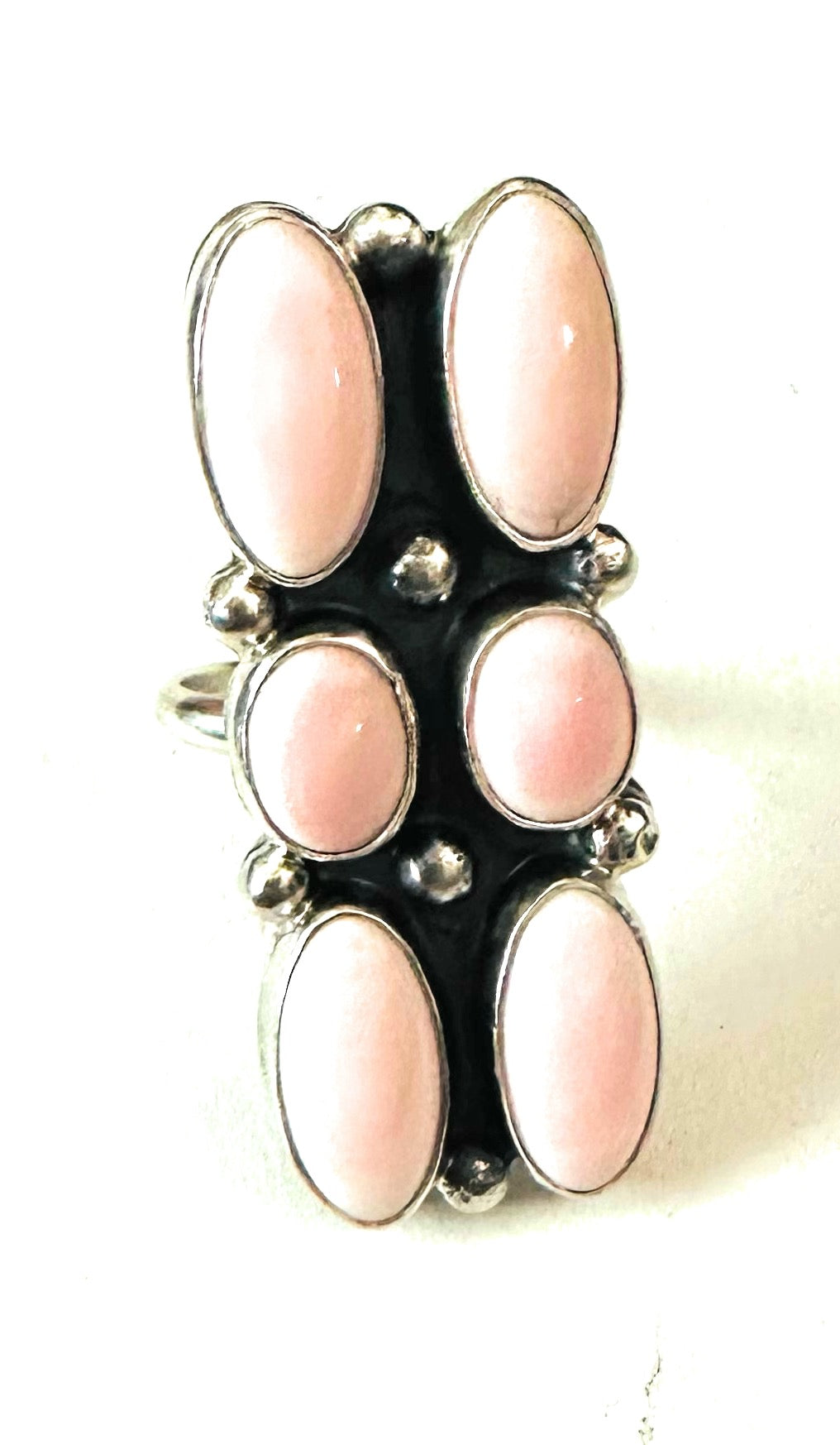 Navajo Sterling Silver and Queen Pink Conch Shell Adjustable Ring