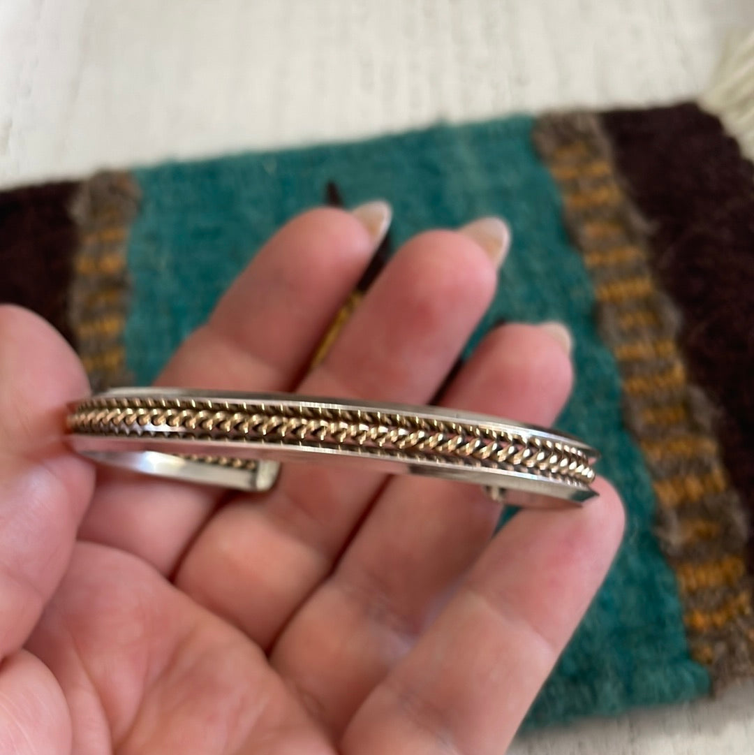 Navajo 12kt Overlay & Sterling Silver Adjustable Cuff Bracelet Signed