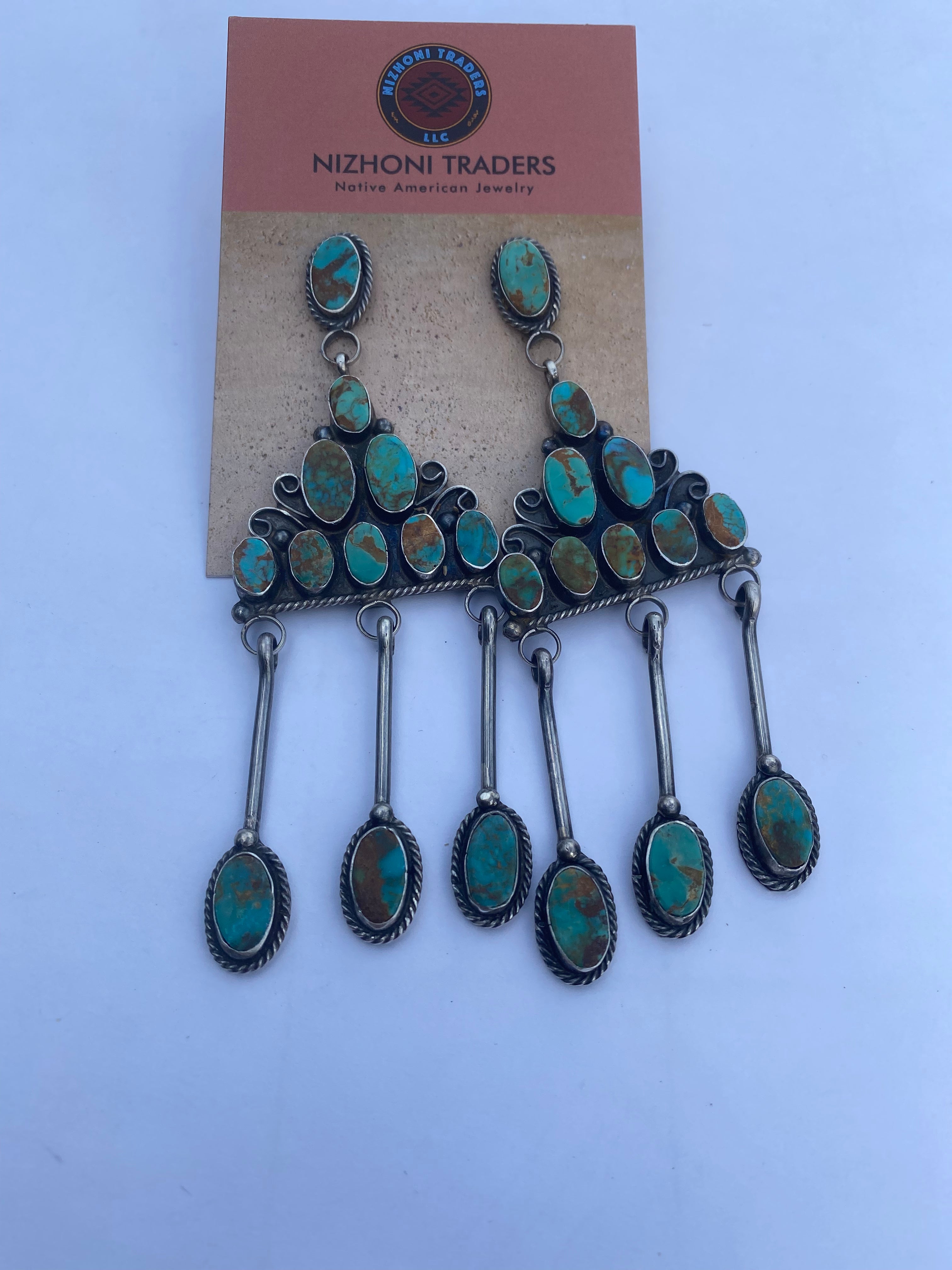 Navajo Jacqueline Silver Royston Turquoise & Sterling Silver Dangle Earrings