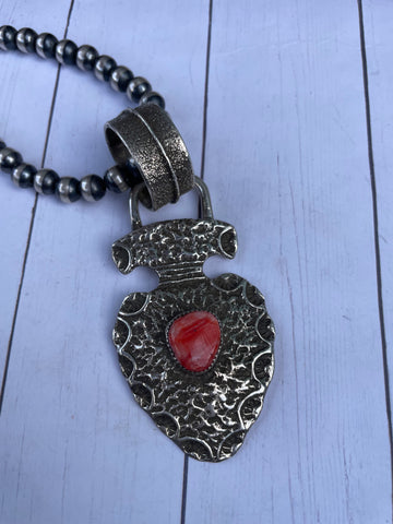 Navajo Red Spiny & Sterling Silver Pendant Signed