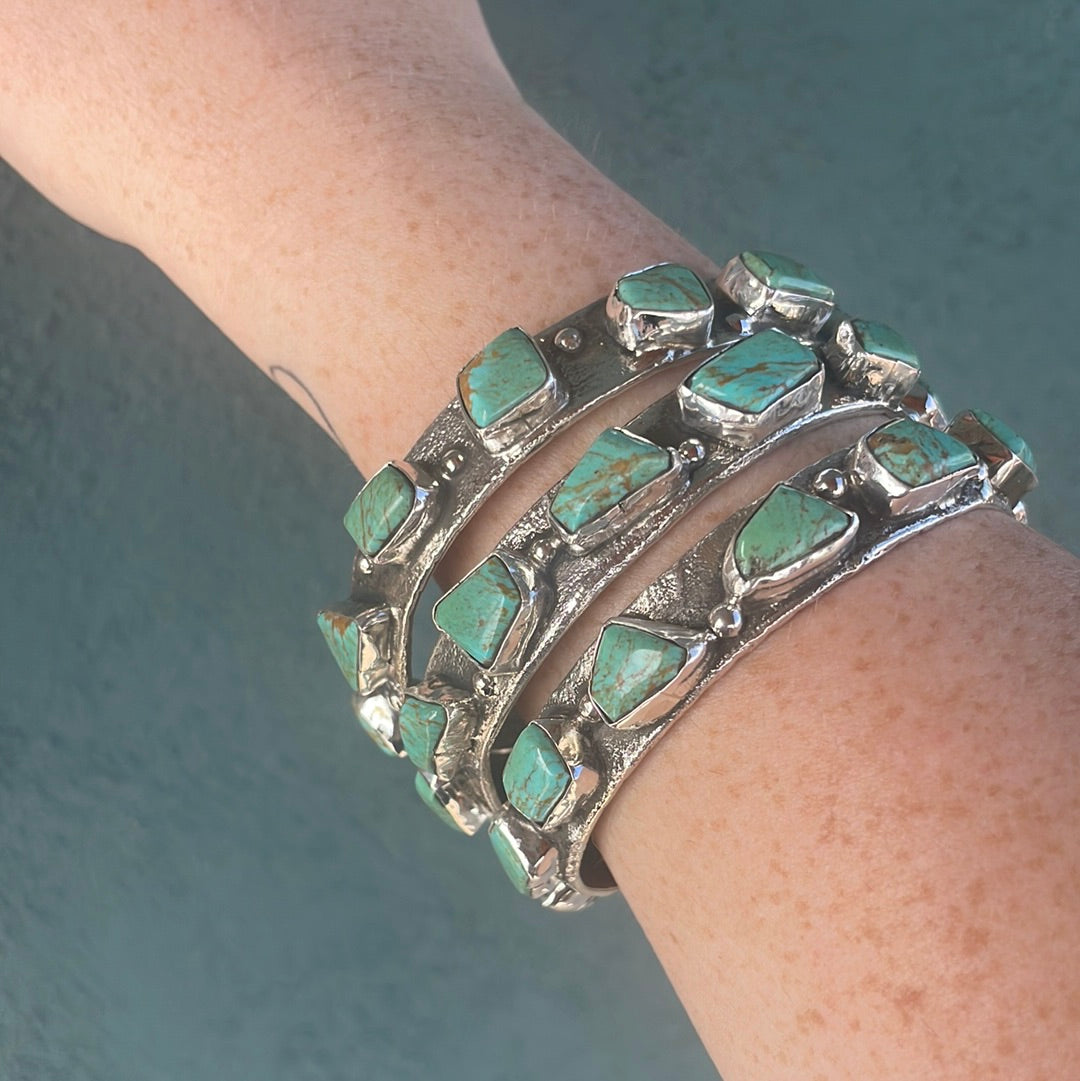 Zuni Turquoise Sterling Silver Bangle Bracelet By Jude Candeleria