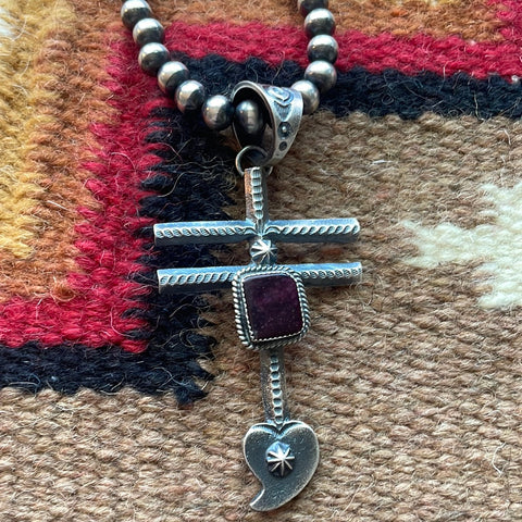 Kevin Billah Sterling Silver And Purple Spiny Double Cross Pendant Signed