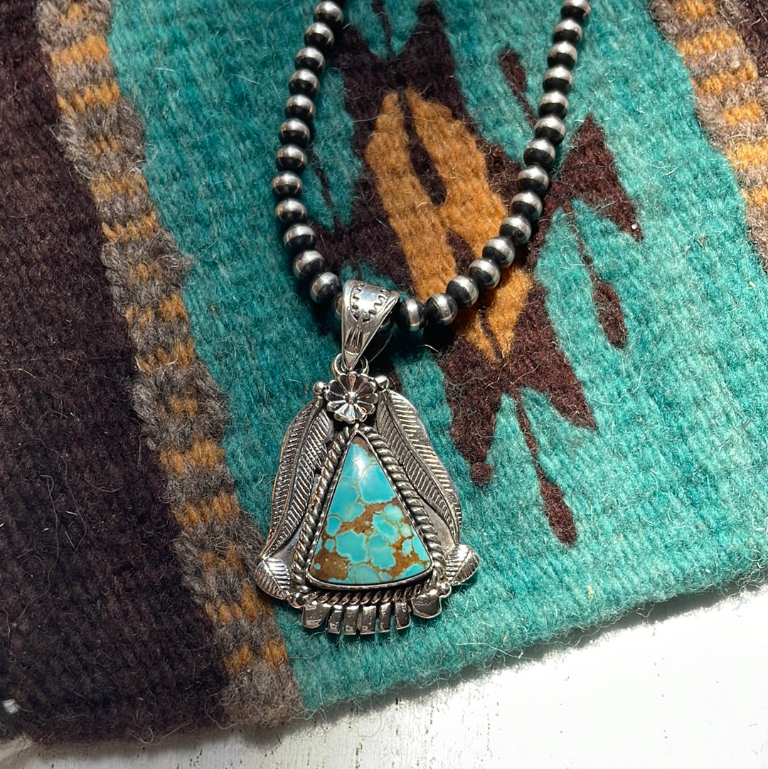 Handmade Sterling Silver & Number 8 Turquoise Pendant Signed Nizhoni