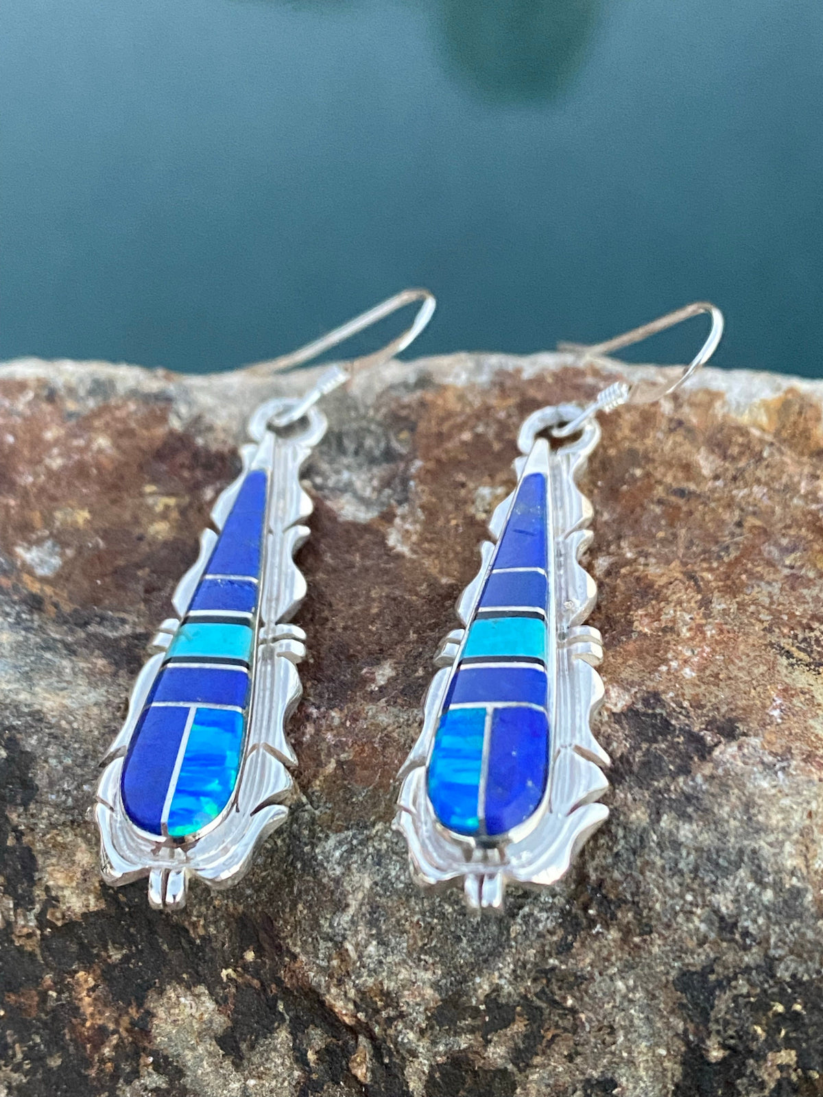 Navajo Lapis, Turquoise, Jagged Dangle Earrings