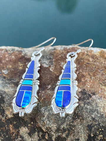 Navajo Lapis, Turquoise, Jagged Dangle Earrings