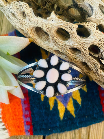 Navajo Queen Pink Conch Shell & Sterling Silver Cuff Bracelet