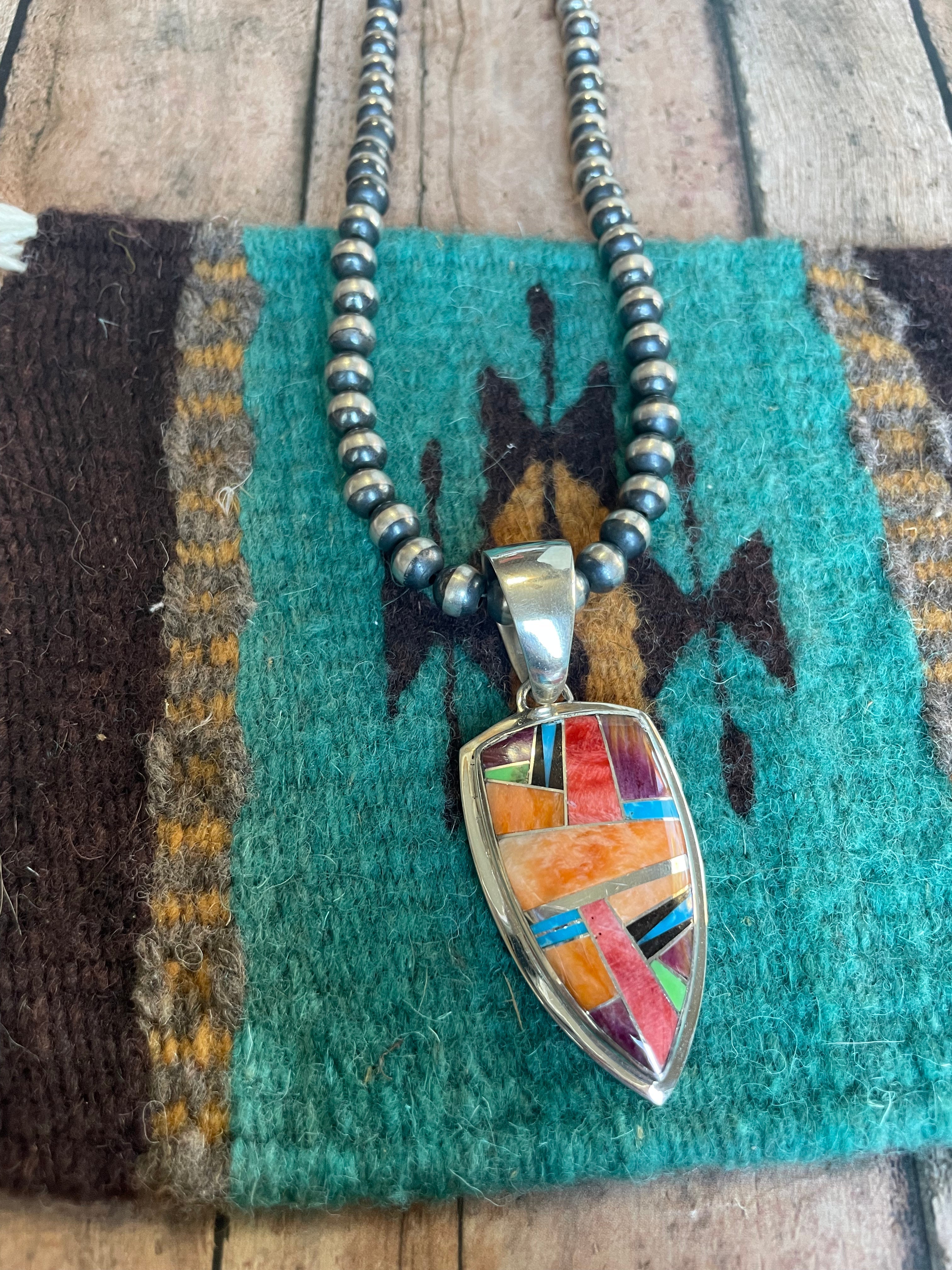 Navajo Multi Stone Inlay & Sterling Silver Pendant