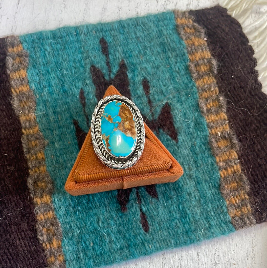 Beautiful Navajo Sterling Silver Turquoise Oval Ring Signed