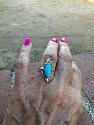 Navajo Sterling Silver Small Stone Turquoise Oval Rings