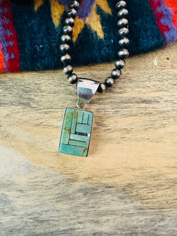 Navajo Turquoise & Sterling Silver Inlay Pendant