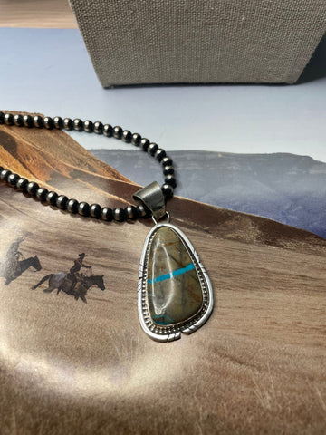 Navajo Sterling Silver & Turquoise Pendant Signed Sheila