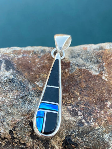 Navajo Onyx, Blue Opal Sterling Silver Pendant