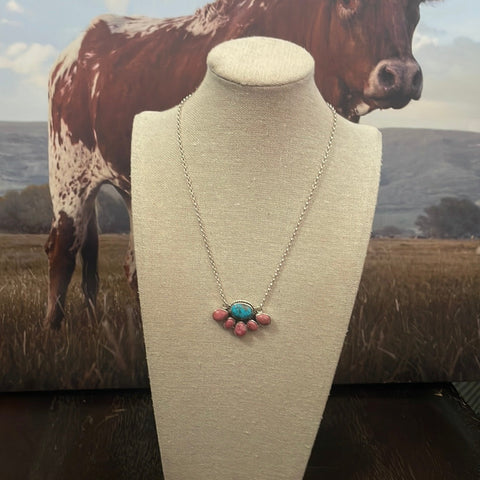 Handmade Sterling Silver, Rhodonite & Turquoise Necklace