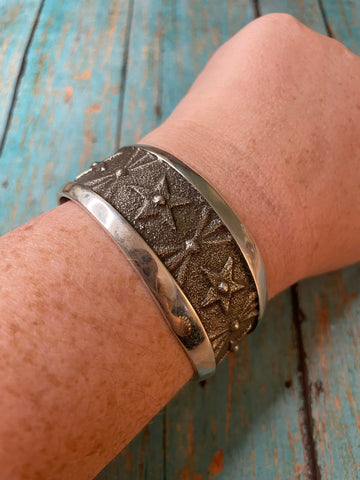 Navajo Sterling Silver Star Cuff Bracelet Stamped And Signed