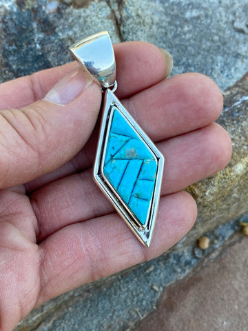 Navajo Turquoise 8 & Sterling Silver Pointed Diamond Pendant