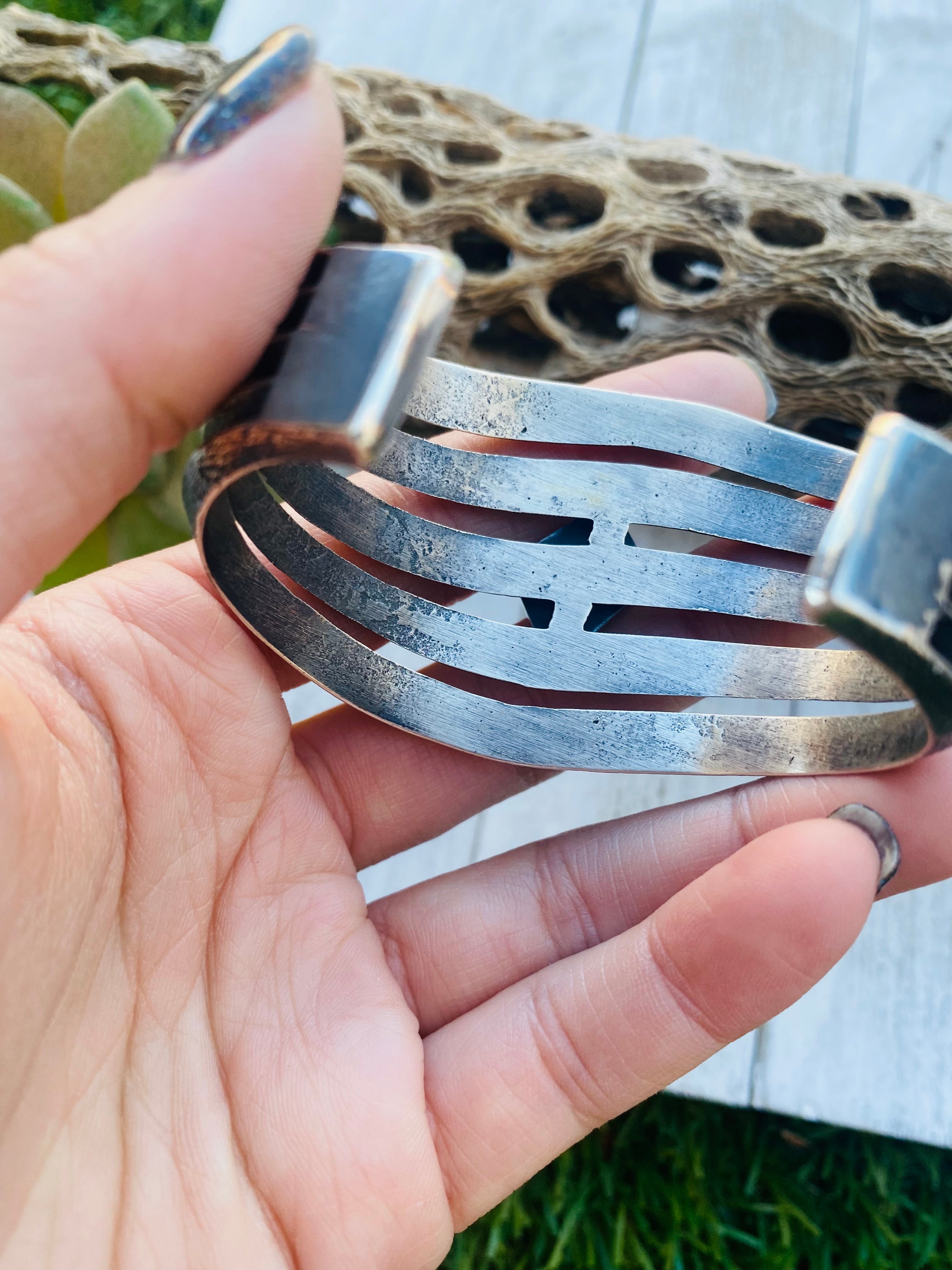 Vintage Navajo Turquoise & Sterling Silver Cuff Bracelet signed