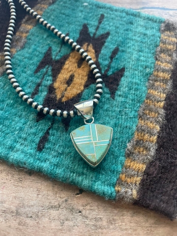 Number 8 Turquoise Inlay & Sterling Silver Pendant