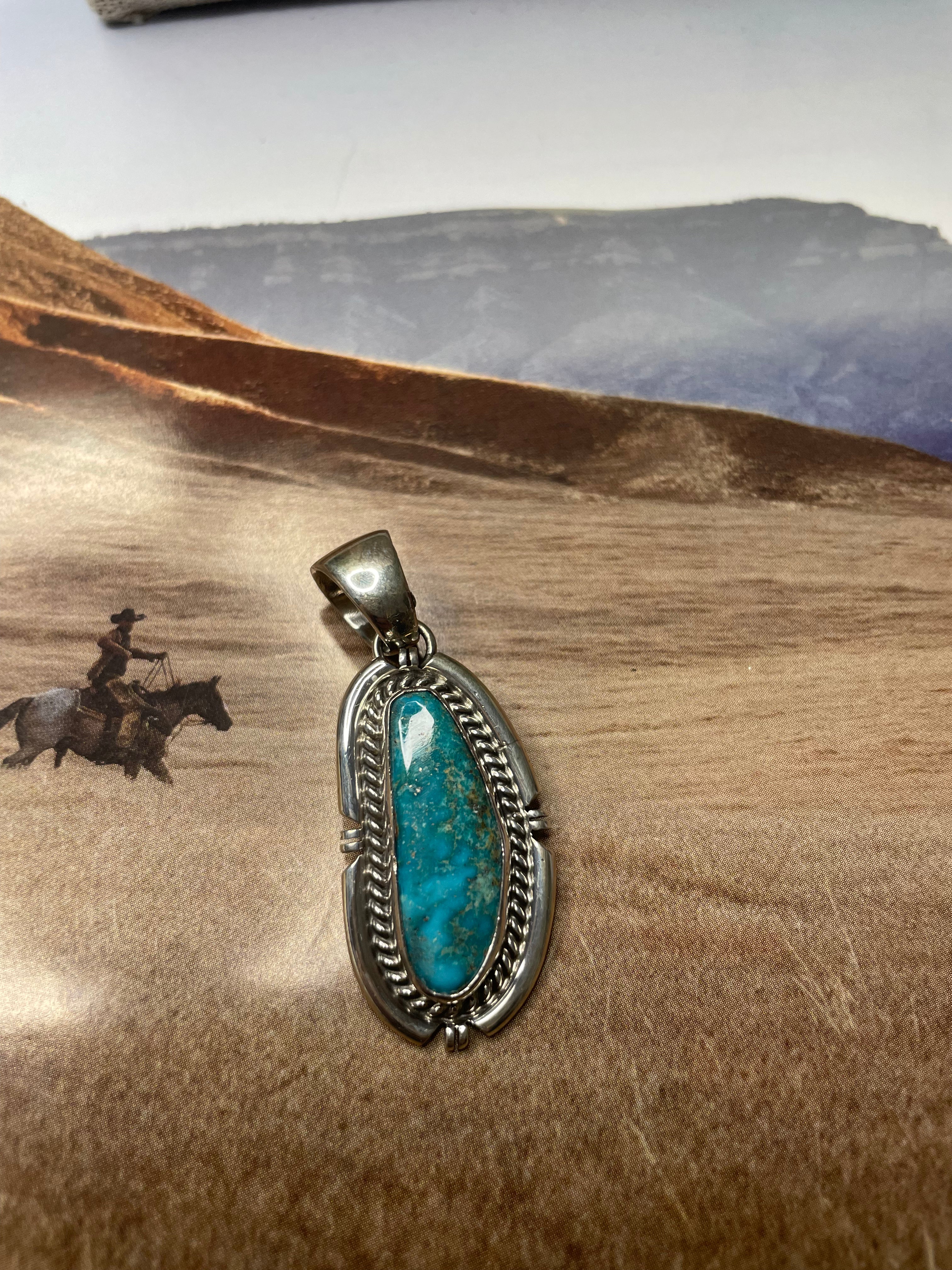 Navajo Sterling Silver & Turquoise Pendant Signed