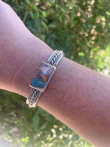 Navajo Spice And Sterling Silver Rectangle Bar Adjustable Bracelet Cuff