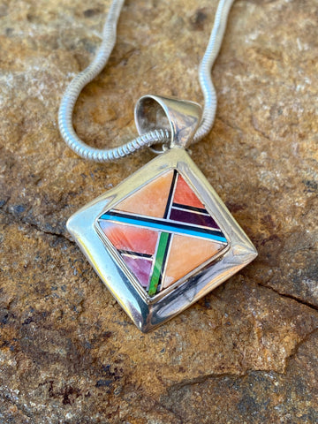 Navajo Orange Spiny Square Pendant