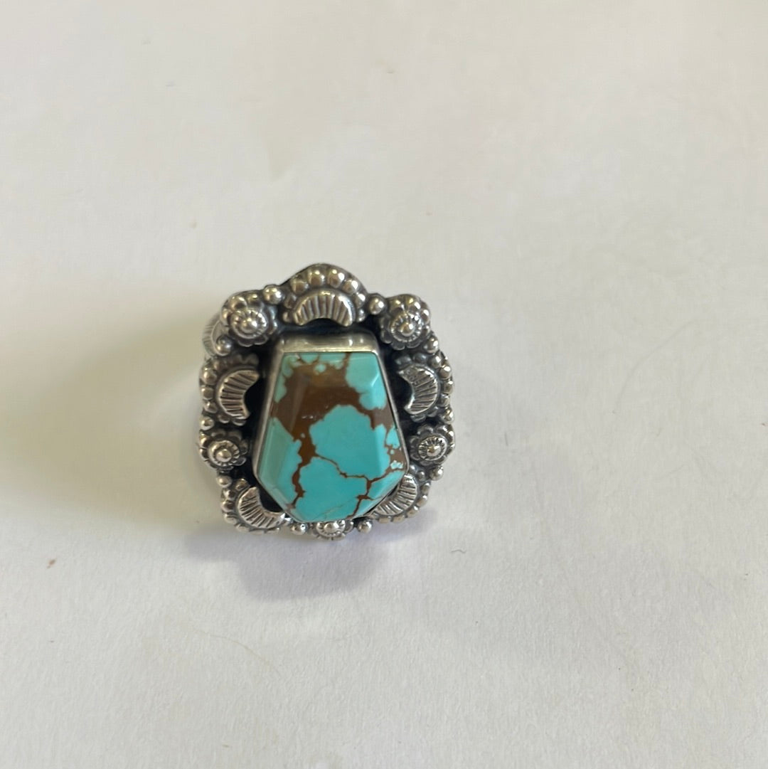 Handmade Sterling Silver & Turquoise Adjustable Ring Signed Nizhoni