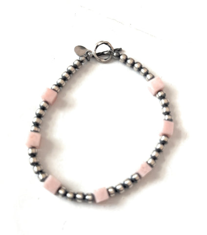 Navajo Queen Pink Conch Shell & Sterling Silver Beaded Bracelet