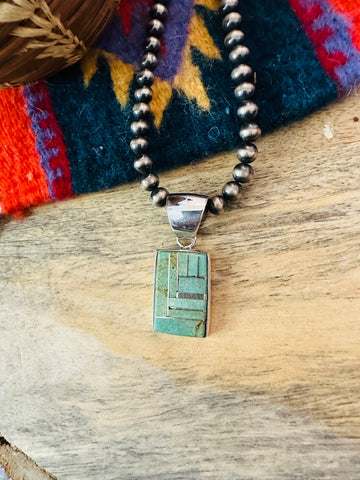 Navajo Turquoise & Sterling Silver Inlay Pendant