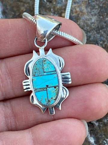 Navajo Turquoise 8 & Sterling Silver Jagged Oval Pendant