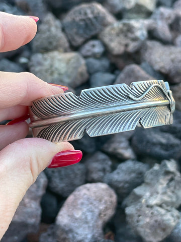 Navajo Sterling Silver Hand Crafted Feather Bracelet Cuff