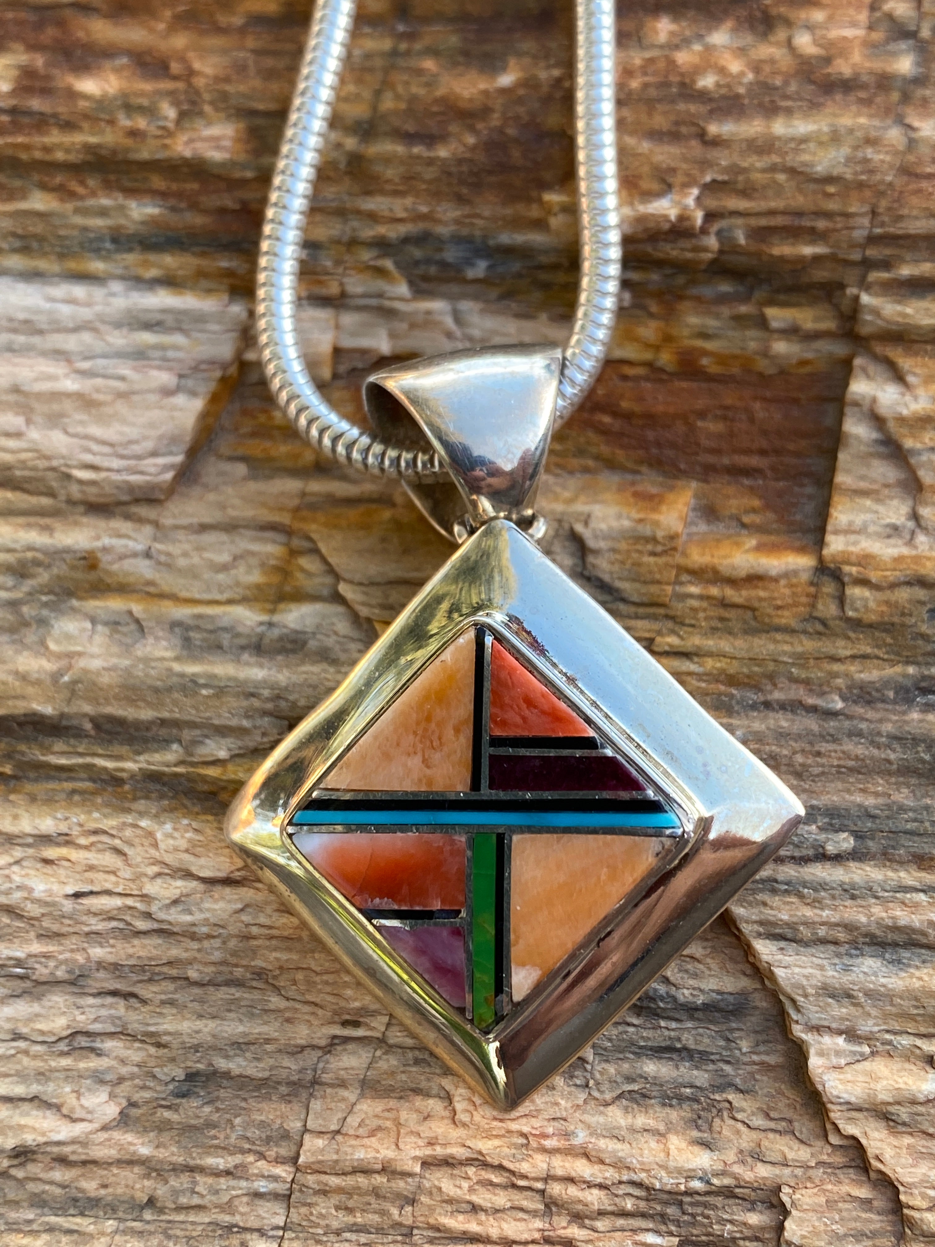 Navajo Orange Spiny Square Pendant