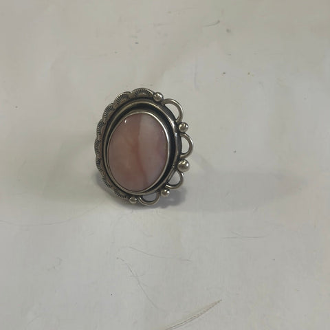 Gorgeous Navajo Pink Peruvian Opal And Sterling Silver Adjustable Ring