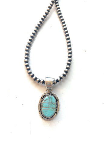 Navajo Number 8 Turquoise Inlay & Sterling Silver Pendant